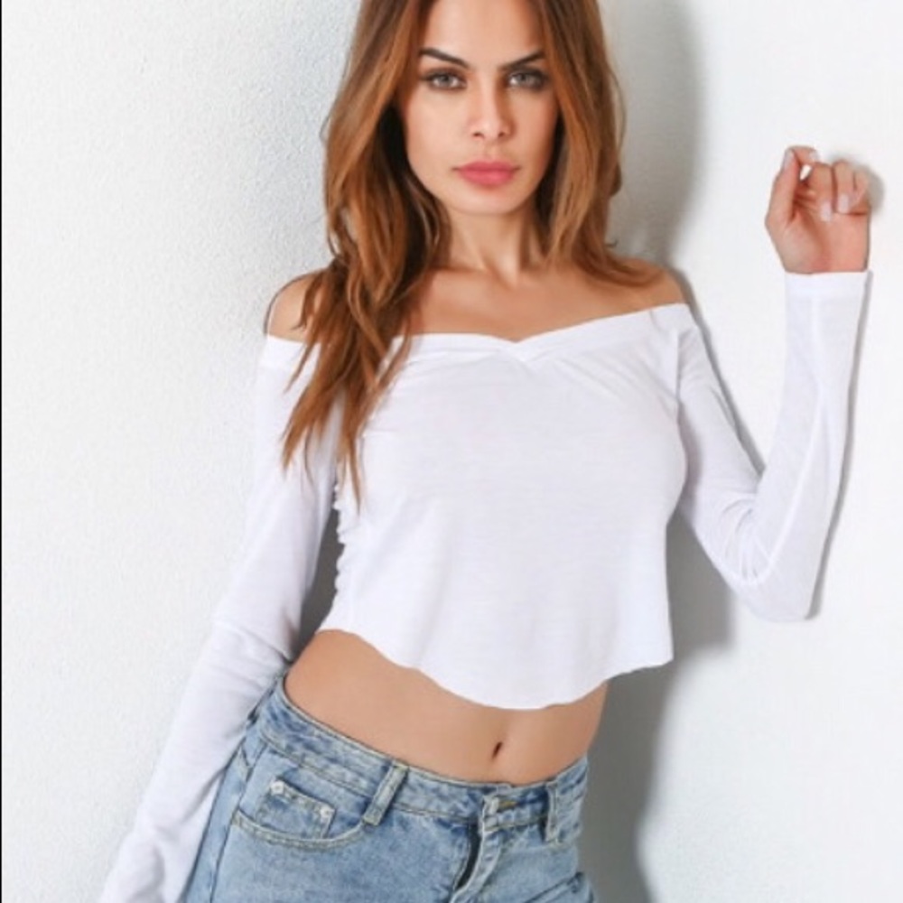 Off shoulder Cropped White Shirt